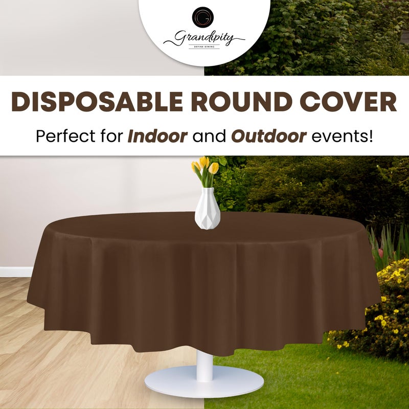 Grandipity 12 Pack Premium Disposable Plastic Tablecloth 84" Inch Decorative Round Table Cover - Brown - Image 5